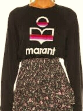 Isabel Marant Etoile Kiefferf Black With Pink Graphic Slub Long Sleeve T-Shirt